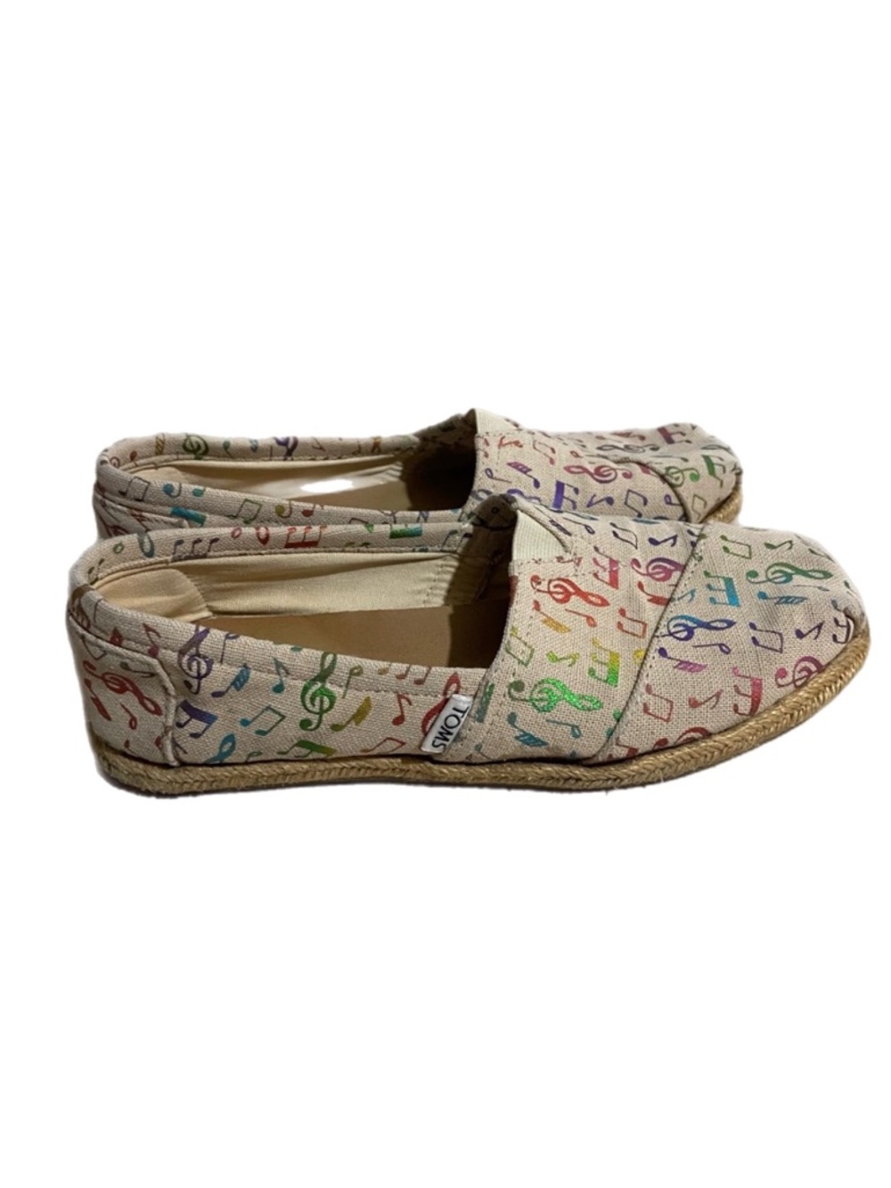 Toms Slip-On Musical Loafer Shoes Rainbow Music Notes Colorful Choir Band Twee